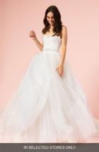 Women's Bliss Monique Lhuillier Spaghetti Strap Lace & Tulle Ball Gown, Size - White