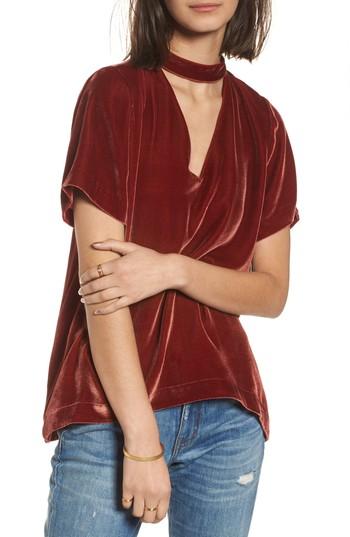 Women's Madewell Choker Collar Velvet Tee - Pink
