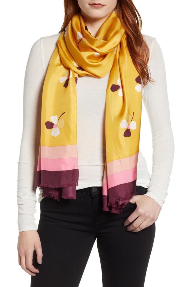 Women's Kate Spade New York Dusk Bud Silk Scarf, Size - Yellow
