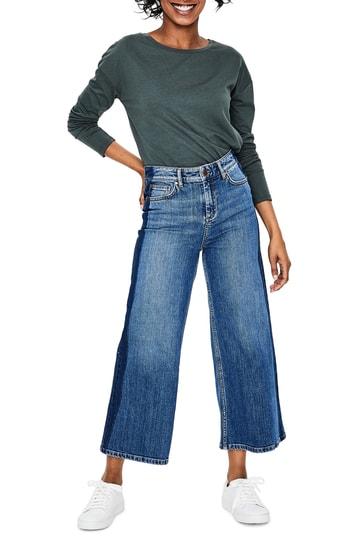 Women's Boden York Side Stripe Cropped Jeans - Blue