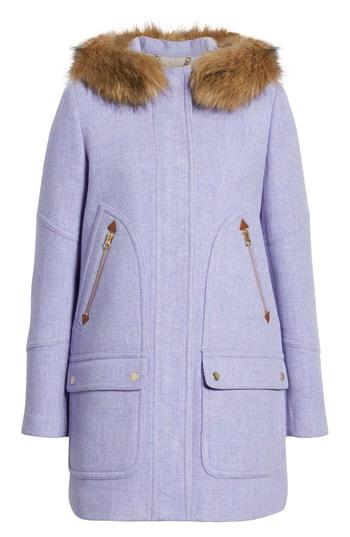 Women's J.crew Chateau Stadium Cloth Parka With Faux Fur Trim (similar To 14w) - Purple