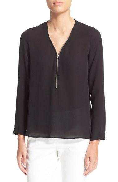 Women's The Kooples Zip Long Sleeve Silk Top