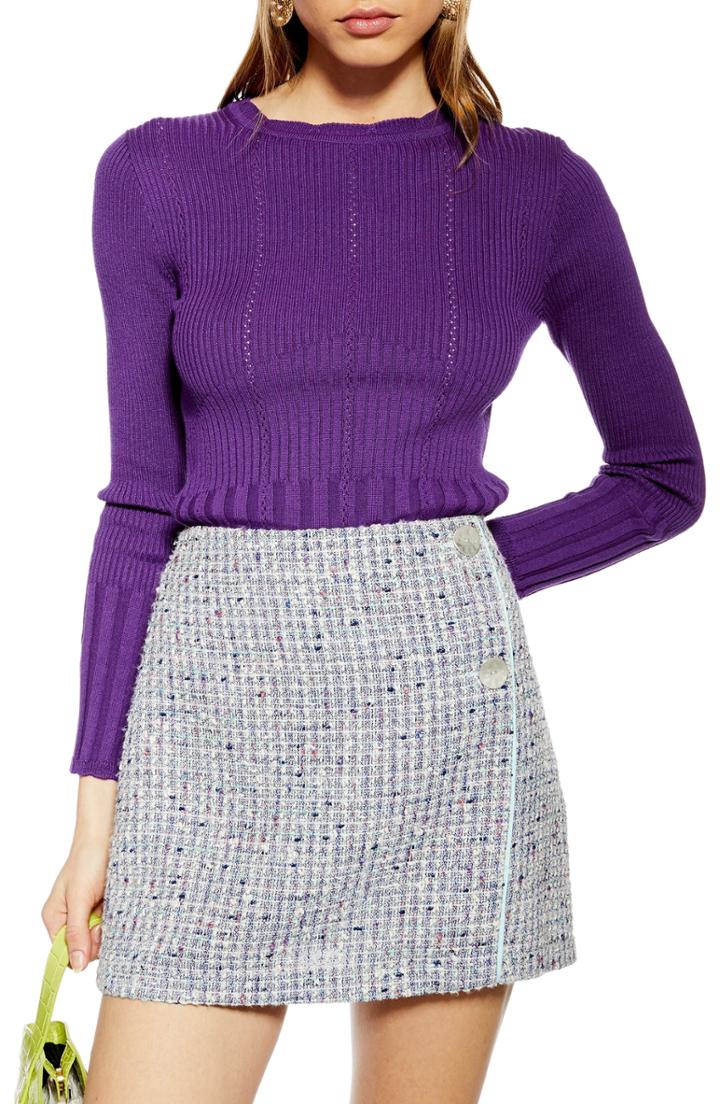 Women's Topshop Pointelle Ribbed Top - Purple