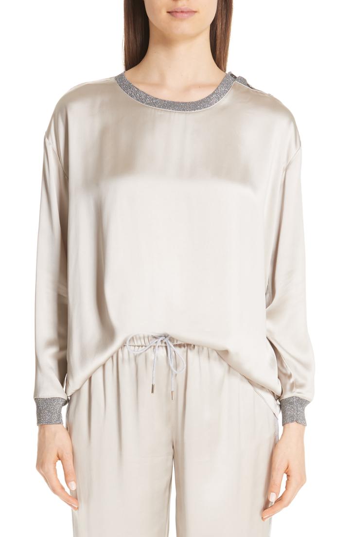 Women's Fabiana Filippi Metallic Trim Satin Top Us / 38 It - Beige
