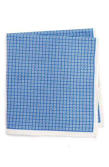 Men's Calibrate Geometric Cotton & Silk Pocket Square, Size - Blue