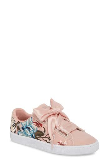 Women's Puma Basket Heart Hyper Embroidered Sneaker .5 M - Pink