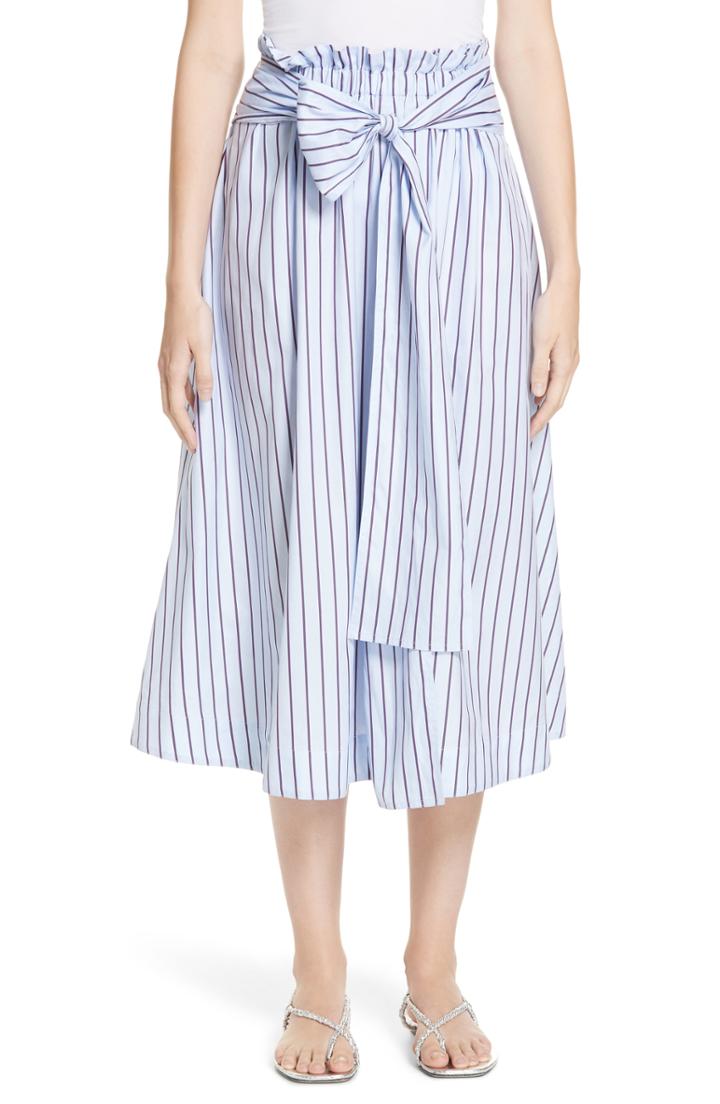 Women's Rosetta Getty Wrap Panel Stripe Poplin Skirt - Blue