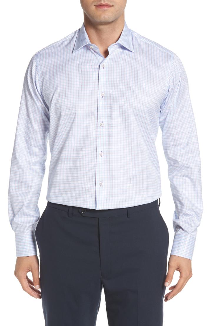 Men's Ike Behar Regular Fit Check Dress Shirt .5 34/35 - White