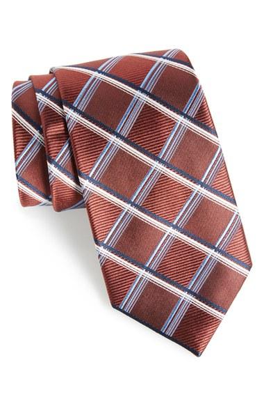 Men's Nordstrom Men's Shop Club Grid Silk Tie, Size - Red