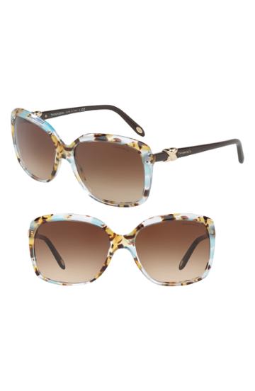 Women's Tiffany & Co. 58mm Rectangular Sunglasses - Havana Blue Gradient