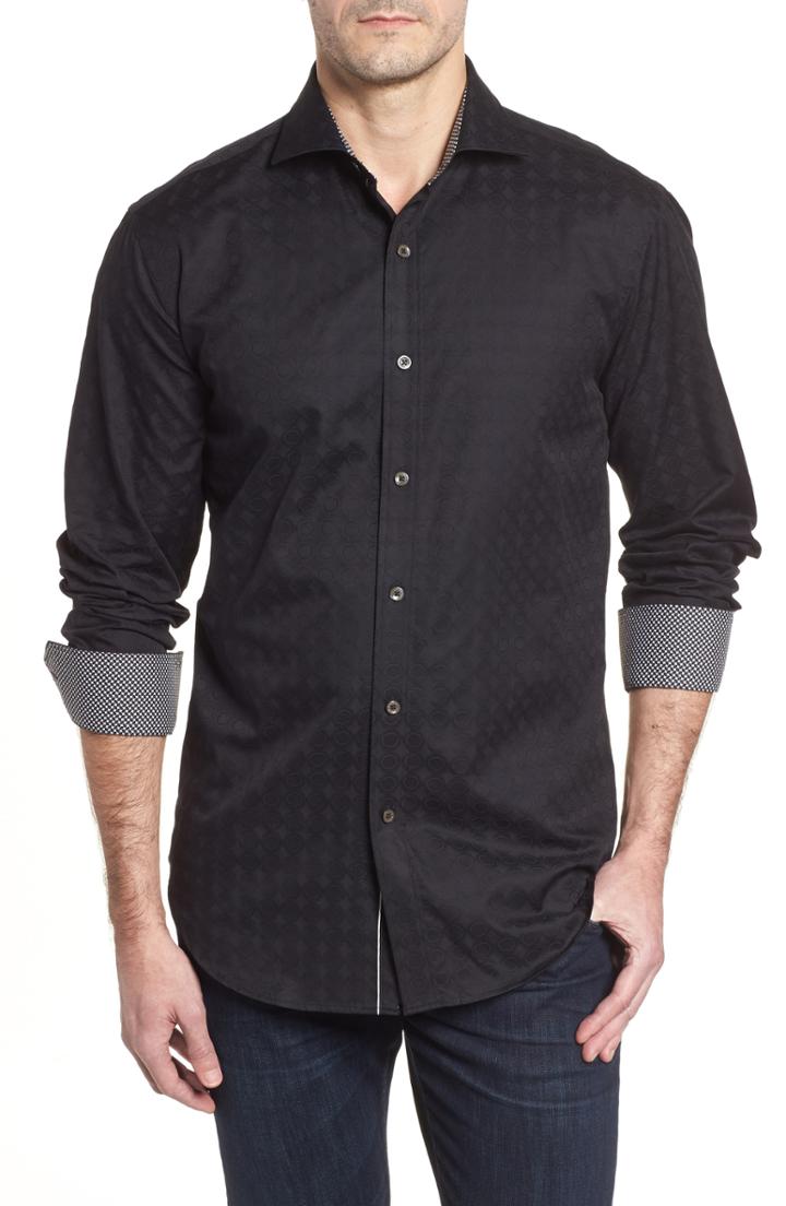 Men's Bugatchi Shaped Fit Circle Print Sport Shirt - Black
