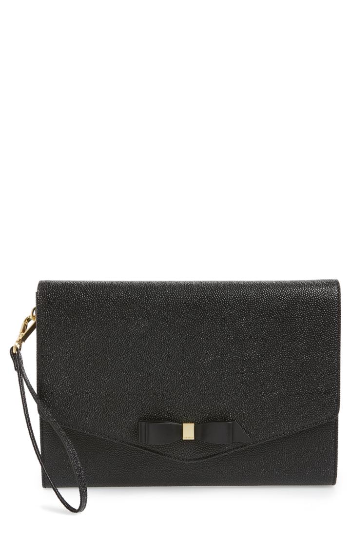 Ted Baker London Krystan Bow Leather Envelope Clutch - Black