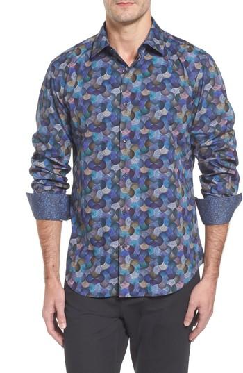Men's Bugatchi Slim Fit Swirl Print Sport Shirt, Size - Grey