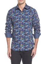 Men's Bugatchi Slim Fit Swirl Print Sport Shirt, Size - Grey