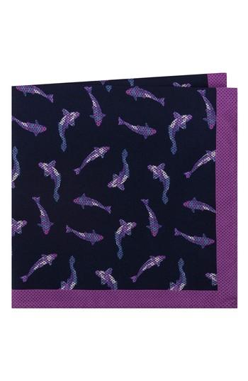 Men's Ted Baker London Koi Fish Silk Pocket Square, Size - Purple