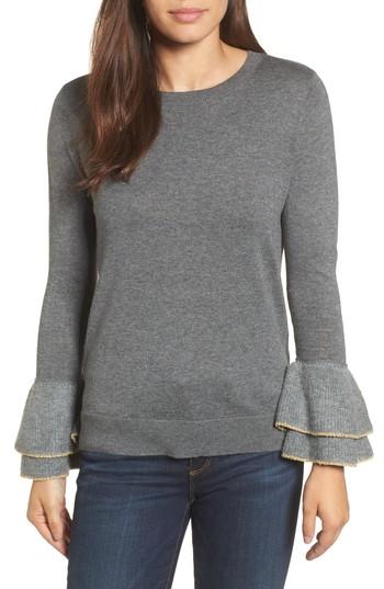 Women's Halogen Metallic Trim Flare Cuff Sweater - Grey