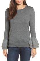 Women's Halogen Metallic Trim Flare Cuff Sweater - Grey