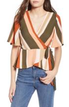 Women's 4si3nna Stripe Flutter Sleeve Wrap Top - Beige