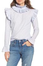 Women's Lost Ink Ruffle Neck Blouse, Size - Blue