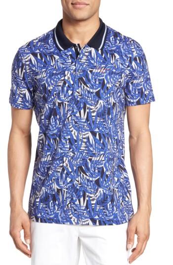 Men's Ted Baker London Legolf Leaf Print Golf Polo (m) - Blue