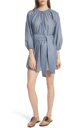 Women's Apiece Apart Isla Chambray Tie Waist Romper - Blue