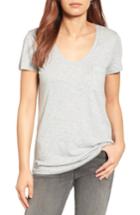 Petite Women's Caslon Rounded V-neck Tee, Size P - Grey