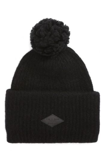Women's Rag & Bone Francie Boucle Knit Pom Beanie - Black