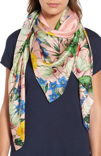 Women's Echo Garden Party Square Silk Scarf, Size - Pink