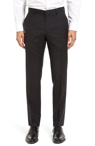 Men's Boss Genesis Flat Front Check Wool Trousers R - Black