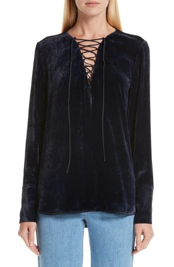 Women's Stella Mccartney Lace-up Velvet Blouse Us / 44 It - Blue