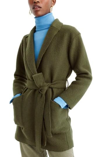 Women's J.crew Sabrina Boiled Wool Wrap Coat - Green