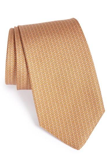 Men's Salvatore Ferragamo Gancini Print Silk Tie, Size - Orange