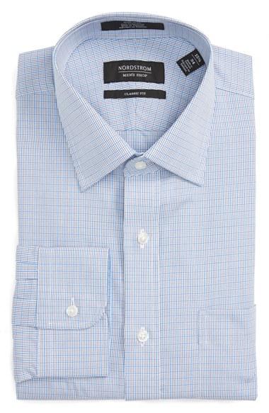 Men's Nordstrom Men's Shop Classic Fit Non-iron Check Dress Shirt .5 35 - Blue