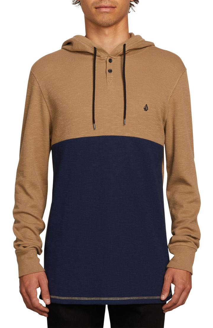 Men's Volcom Murphy Thermal Henley Hoodie - Beige