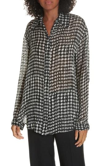 Women's Theory Broken Oval Silk Blend Blouse, Size - Black