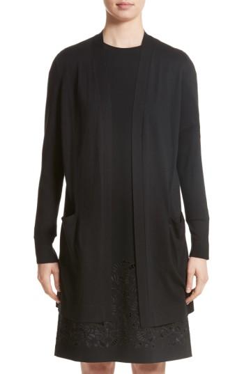Women's Lafayette 148 New York Velvet Back Cardigan - Black