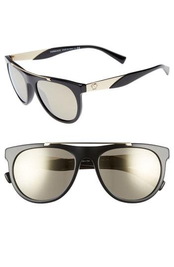 Women's Versace Medusa 56mm Brow Bar Sunglasses - Black Mirror