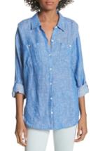 Women's Joie Lidelle Button Tab Linen Blouse, Size - Blue