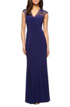 Women's Alex Evenings Embellished Illusion Gown - Purple