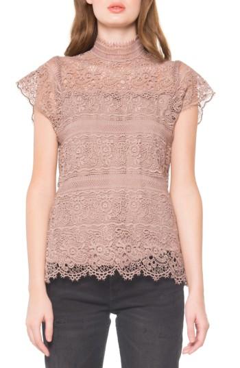 Women's Willow & Clay Lace Mock Neck Top, Size - Purple