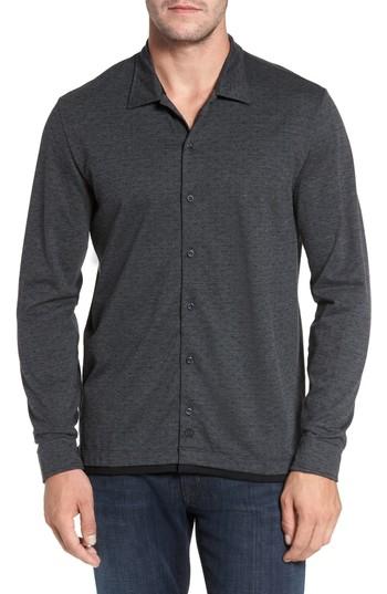 Men's David Donahue Jacquard Knit Sport Shirt, Size - Black