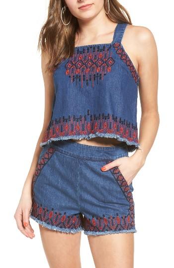 Women's Blanknyc Embroidered Denim Crop Top