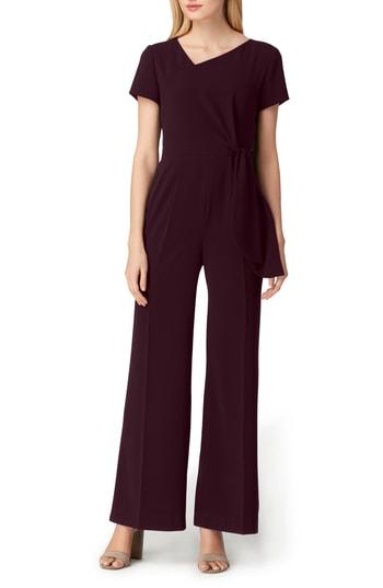 Women's Tahari Tie Waist Crepe Jumpsuit - Burgundy