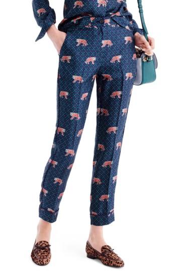Women's J.crew Tiger Print Silk Easy Pants