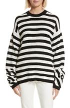 Women's Joseph Stripe Cotton Pique Sweater - Black