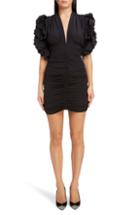 Women's Isabel Marant Ruched Ruffle Sleeve Stretch Silk Body-con Dress Us / 40 Fr - Black