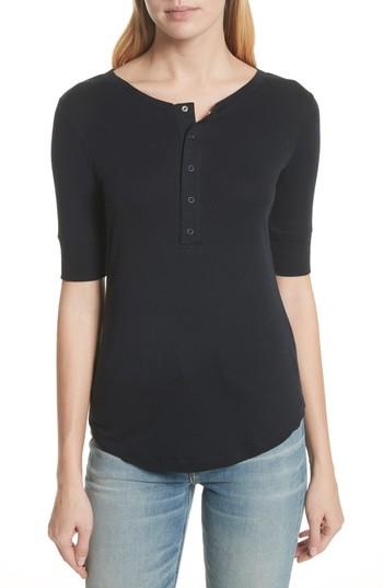 Women's Vince Elbow Sleeve Henley Cotton Top - Blue