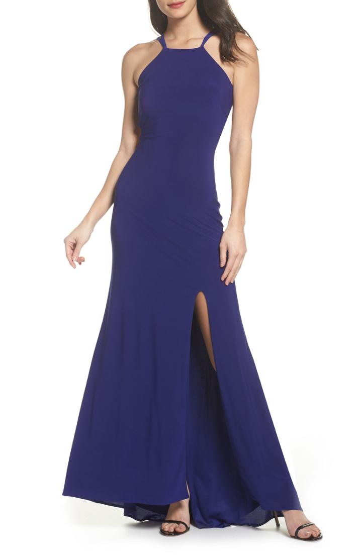 Women's Morgan & Co. Strappy Trumpet Gown /8 - Blue