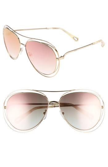 Women's Chloe 61mm Aviator Sunglasses - Gold/ Marble