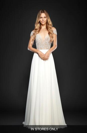 Women's Hayley Paige Celine Embellished Illusion & Chiffon A-line Gown, Size In Store Only - Ivory